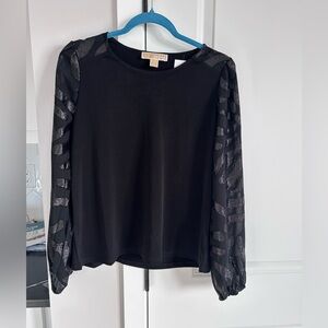 Michael Kors Black Blouse with Sheer Patterned Sleeves Women’s Size Medium NWT